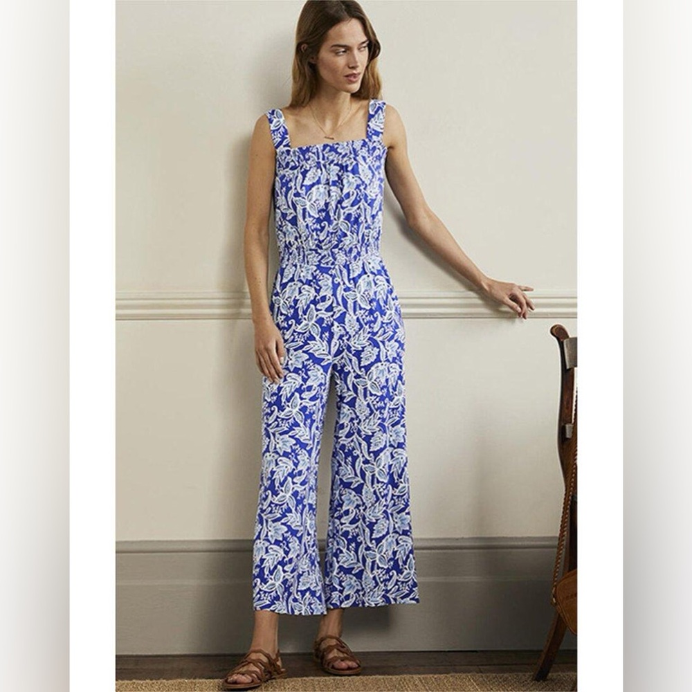 Boden Strappy Jersey Jumpsuit in Blue size 8P